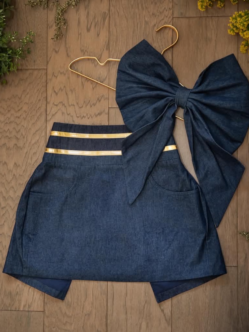 Women's Denim Bow Waist Apron